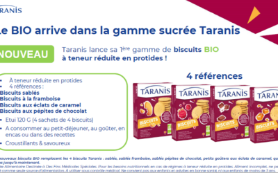 4 nouvelles références de biscuits BIO à teneur réduite en protides Taranis